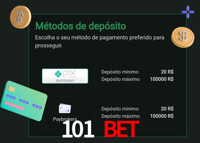O cassino 101 Bet oferece uma grande variedade de métodos de pagamento